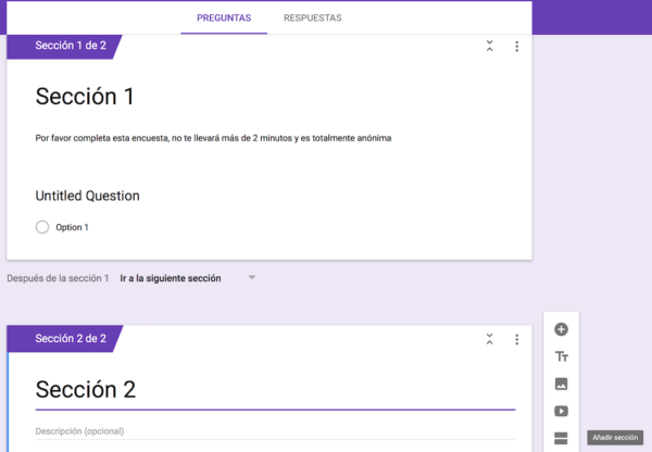 Google Forms. Secciones