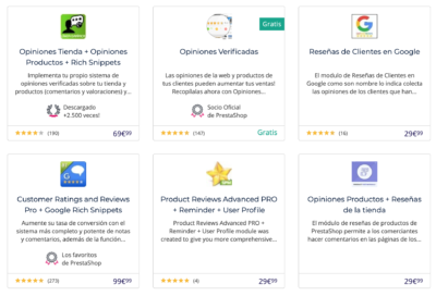 Módulos de Opiniones Prestashop